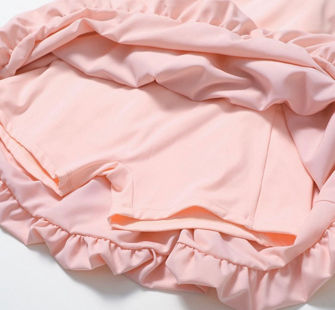 Tulip-Shaped Short Dress – Peachy Pink
